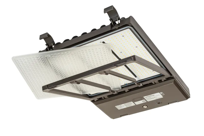 290W Power Select Color Select LED Area Light with NEMA Type 3-pin Twist Lock Receptacle + Shorting Cap. Series 2 Large Housing. Optics Selectable A (Type III and V). 277-480V Input. 0-10V Dimmable. Standard Bronze Housing.