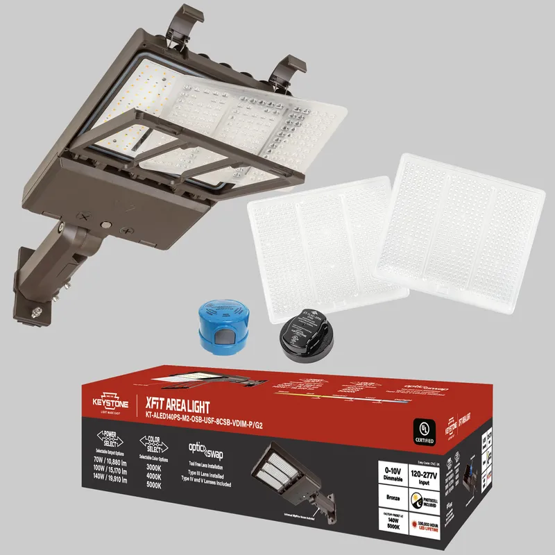 140W Power Select | Color Select | LED Area Light with NEMA Type 7-pin Twist Lock Receptacle + 3-pin Twist Lock Photocell | Series 2 Medium Housing | Optics Selectable B (Type III, IV, and V) | Univ. Slipfitter Mount | 120-277V Input | 0-10V Dimmable | St