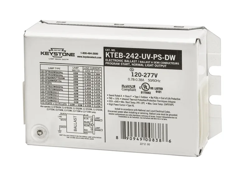 1 or 2x42W CFL or 1 or 2x 40W Biax, 120-277V, Program Start, End of Life Protected, Carton Pack