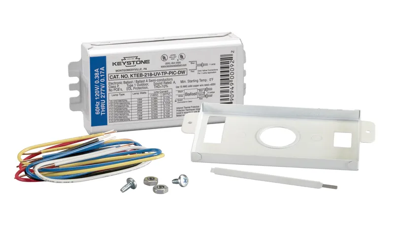 1 or 2x 18W 4-pin CFL, Rapid Start, 120-277V, side & bottom poke-in Connectors, Ballast Replacement KIT with stud plate and wires, Electronic