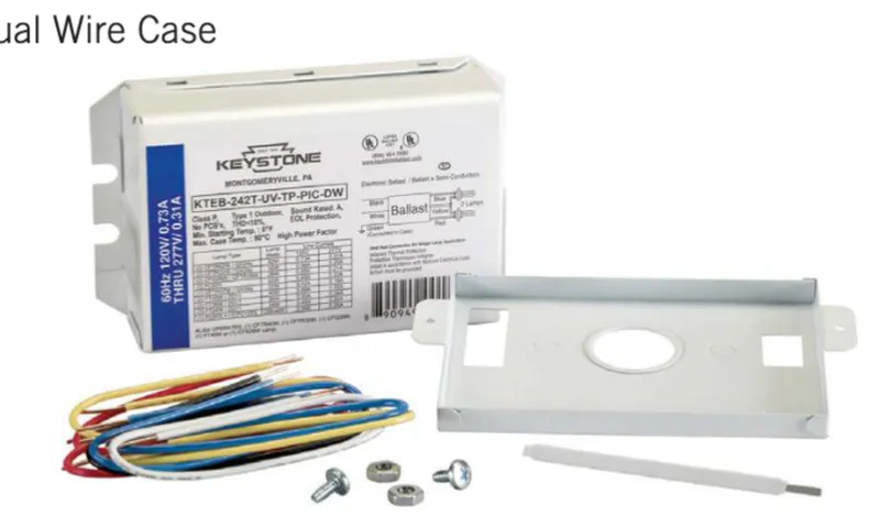 1 or 2x 42W 4-pin CFL, Rapid Start, 120-277V, side & bottom poke-in Connectors, Ballast Replacement KIT with stud plate and wires, Electronic