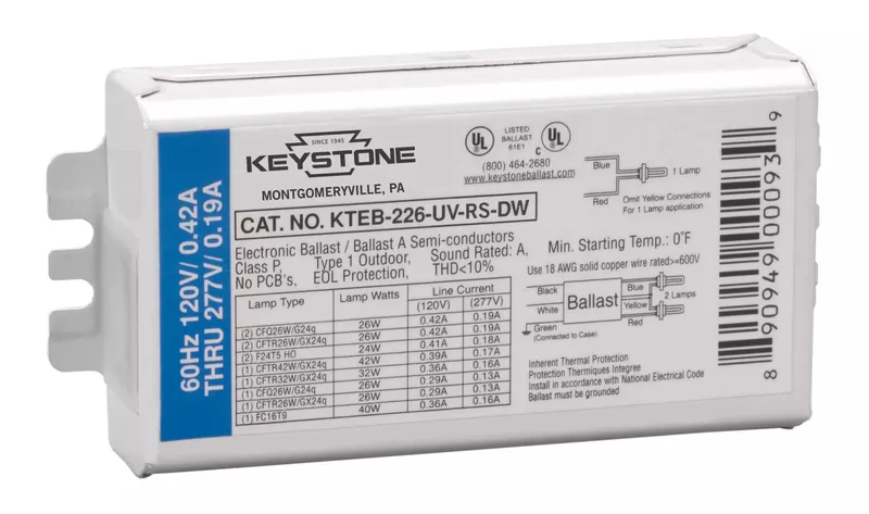 1 or 2x 26W 4-pin CFL, Rapid Start, 120-277V, side & bottom poke-in Connectors, Ballast only (no KIT)