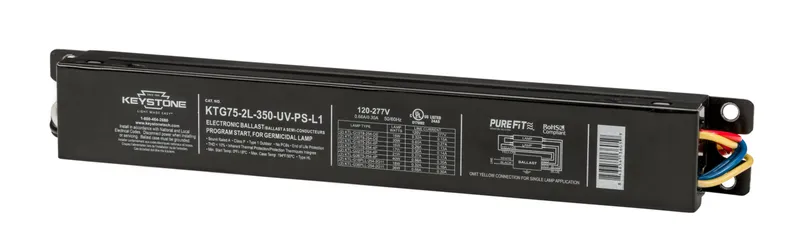 Ballast for UV-C Lamps. 120-277V input. Design to run 1 or 2 lamp not to exceed 75W Max Load. ~350mA Output. Linear Case Style