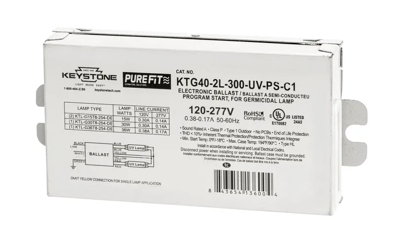 Ballast for UV-C Lamps. 120-277V input. Design to run 1 or 2 lamps not to exceed 40W Max Load. ~290mA Output. Compact Case Style