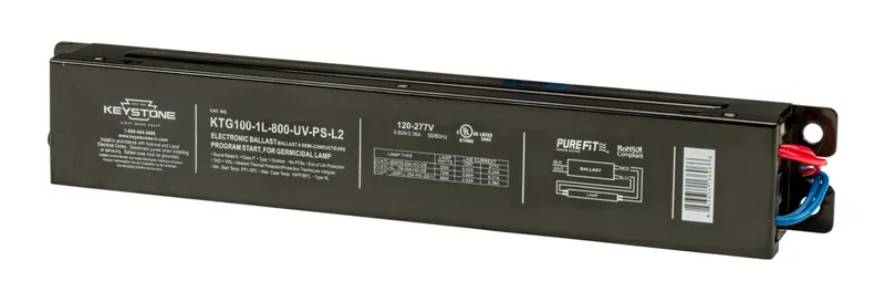 Ballast for UV-C Lamps. 120-277V input. Design to run 1 lamp not to exceed 100W Max Load. ~800mA Output. Linear Case Style