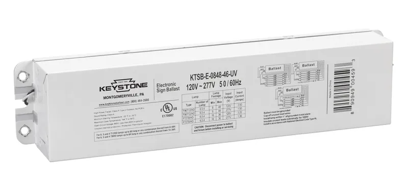 Electronic Sign Ballast, 8-48 feet, 4-6 lamps, 120-277v, Revised Wiring