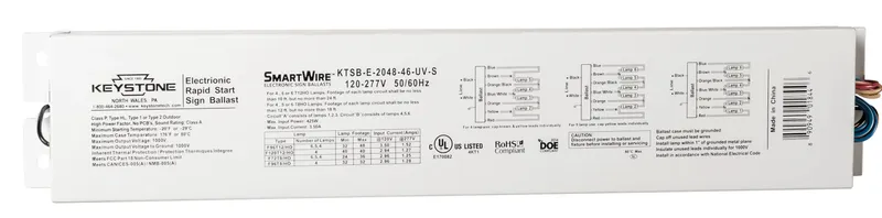 Electronic Sign Ballast, Series Wiring, 20-48 lamp load, 4-6 lamps, 120-277V Input