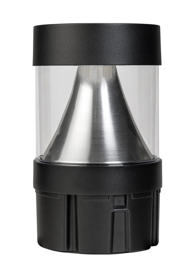 Cone reflector flat top bollard head. Power Select 24/19/14W. Color Select 30/40/50K. Built-in photocell. 120-277V input. Black. Used on KT-BLED-6R-UNV-KIT-B bollard base