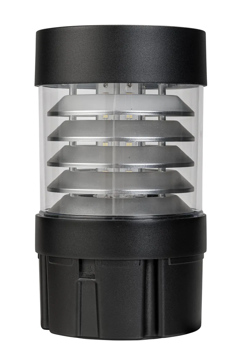 Louver reflector flat top bollard head. Power Select 24/19/14W. Color Select 30/40/50K. Built-in photocell. 120-277V input. Black. Used on KT-BLED-6R-UNV-KIT-B bollard base