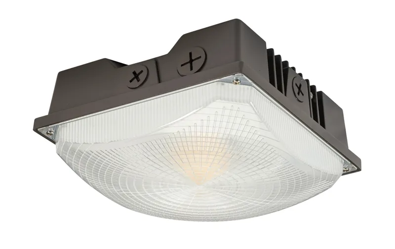 25/20/15W Power Select LED Canopy. Color Select 3000/4000/5000K. Built in Photocell. Microwave Sensor Receptacle. 8" Square Housing. 120-277V Input. 160° Beam Angle. Bronze