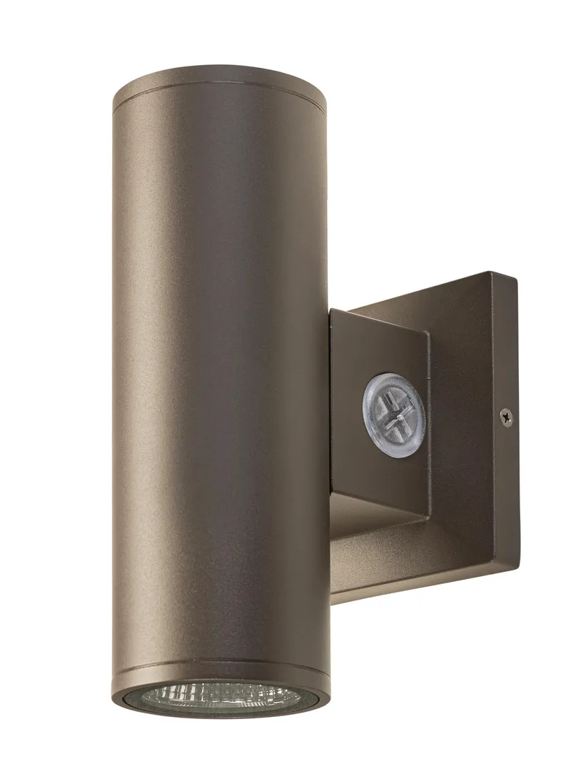 3in wall mount cylinder. Power Select 10/8/6W. Color Select 30/40/50K. Built-in photocell. 120-277V input. Direct and indirect optional. Includes 25deg, 40deg, and 60deg reflectors. Bronze