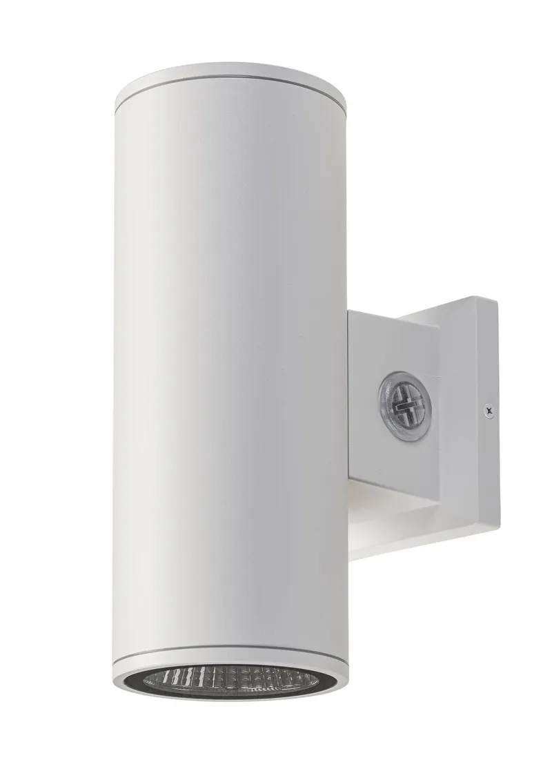 4in wall mount cylinder. Power Select 20/16/12W. Color Select 30/40/50K. Built-in photocell. 120-277V input. Direct and indirect optional. Includes 25deg, 40deg, and 60deg reflectors. White