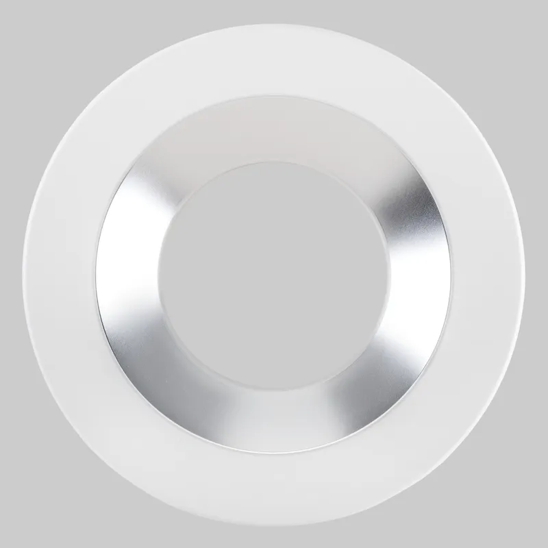 8in Hazy Chrome Reflector with White Flange Trim for Commercial Downlights