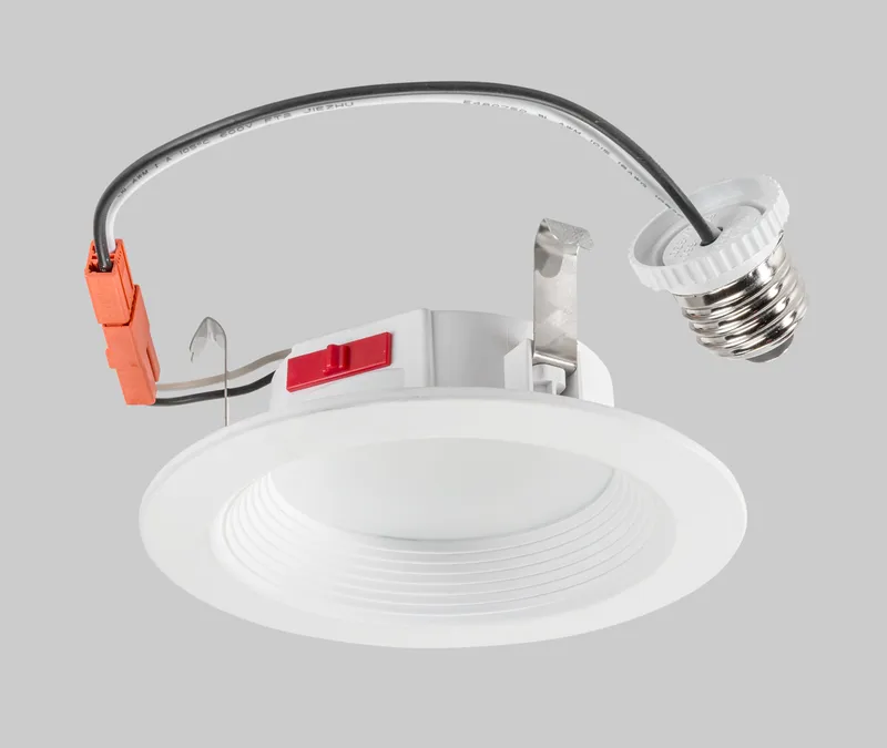 4in Circular LED Residential Retrofit | Plastic housing | 7.5W | Color Select 27/30/35/40/50K | 90 CRI | 120V input | TRIAC dimming | Includes E26 adapter | Contractor Series
