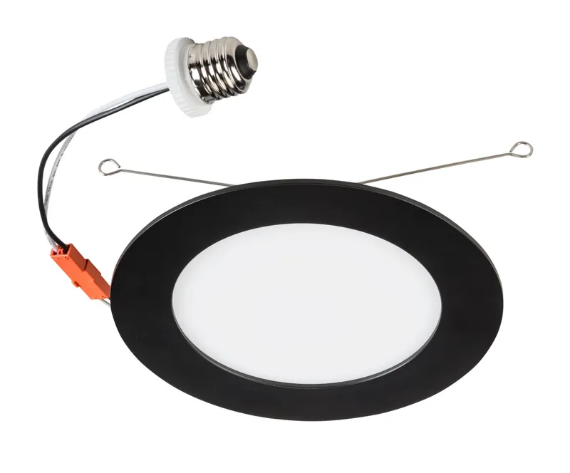 6" LED Slim Wafer Downlight Retrofit | Black Trim | Power Select 15/13/11W | Color Select 2700/3000/3500/4000/5000K | TRIAC Dimming | Quick Disconnect E26 Base