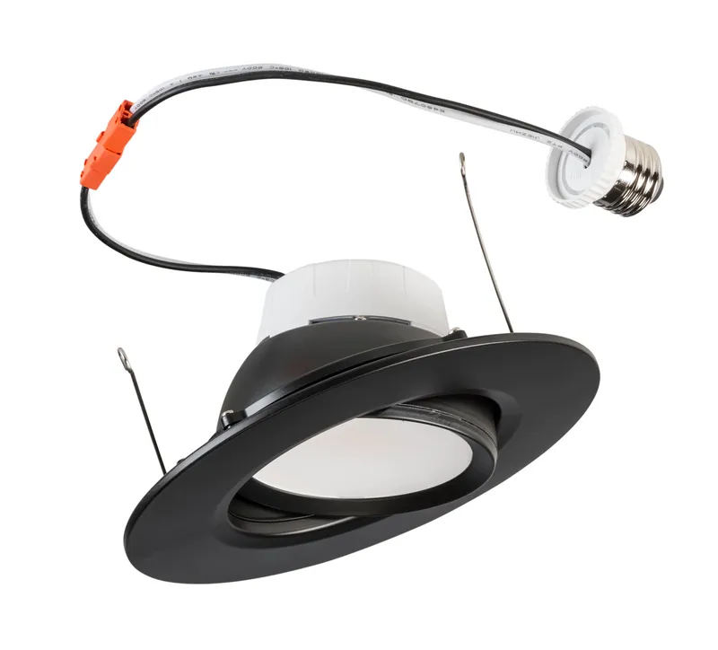5”/6" Circular LED Residential Retrofit Gimbal | Black Trim | 11W | Color Select 2700/3000/3500/4000/5000K | TRIAC Dimming | Quick Disconnect E26 Base