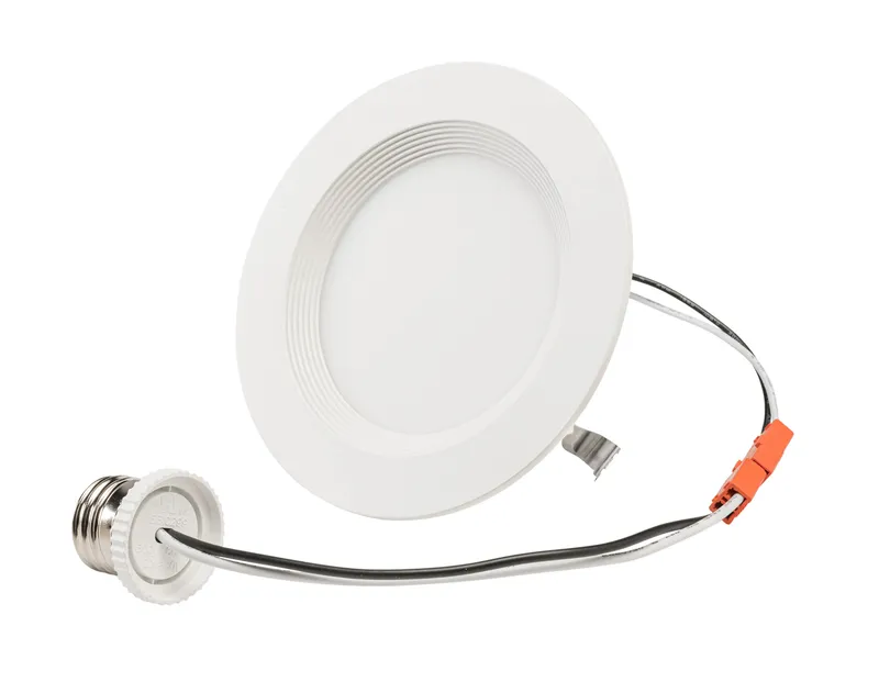4" LED Regressed Baffle Wafer Downlight Retrofit | Power Select 10/8/6W | Color Select 2700/3000/3500/4000/5000K | TRIAC Dimming | Quick Disconnect E26 Base