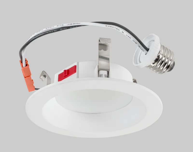 4in Circular LED Residential Retrofit | Plastic housing | 7.5W | Color Select 27/30/35/40/50K | 90 CRI | 120V input | TRIAC dimming | Includes E26 adapter | Contractor Series