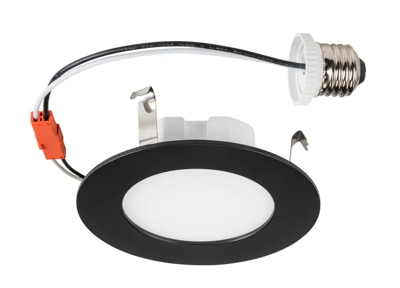 4" LED Slim Wafer Downlight Retrofit | Black Trim | Power Select 10/8/6W | Color Select 2700/3000/3500/4000/5000K | TRIAC Dimming | Quick Disconnect E26 Base