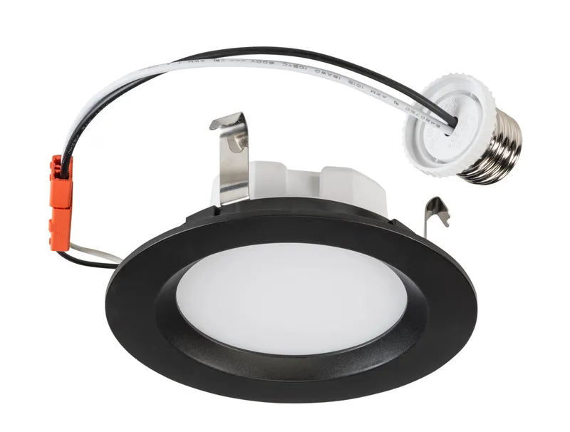 4" LED Regressed Smooth Wafer Downlight Retrofit | Black Trim | Power Select 10/8/6W | Color Select 2700/3000/3500/4000/5000K | TRIAC Dimming | Quick Disconnect E26 Base