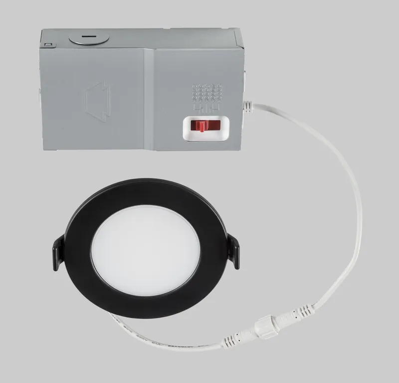 3in Circular LED Slim Wafer Downlight feat. Color Select, 6.5W, 2700/ 3000/ 3500/ 4000/ 5000K, 90CRI, 120V Input, Phase Dimming, Remote Driver, Black Housing