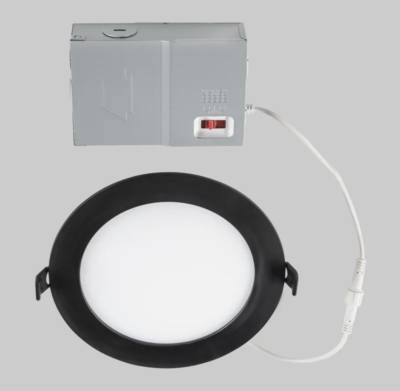 6in Circular LED Slim Wafer Downlight feat. Color Select, 13W, 2700/ 3000/ 3500/ 4000/ 5000K, 90CRI, 120V Input, Phase Dimming, Remote Driver, Black Housing