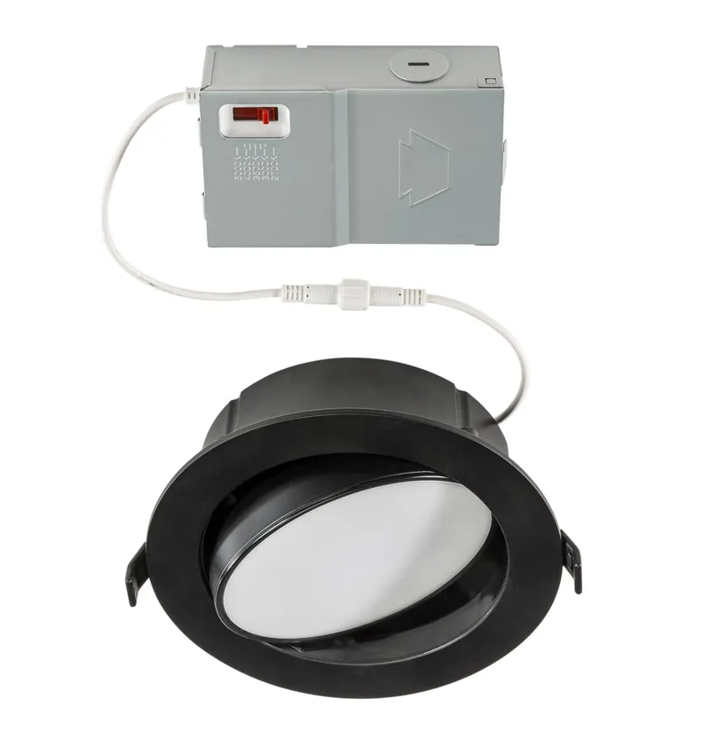 6in Gimbal Wafer Downlight feat. Color Select, 12W, 2700/3000/3500/4000/5000K, 90 CRI, 120V Input, Phase Dimming, Remote Driver, Black Housing