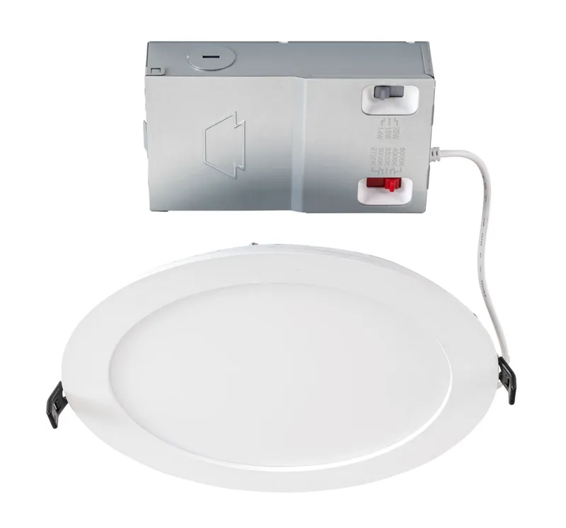 8in Circular LED Slim Wafer Downlight feat. Power and Color Select, 23/18/14W, 2700/3000/3500/4000/5000K, 90CRI, 120-277V Input, 0-10V Dimming, Remote Driver