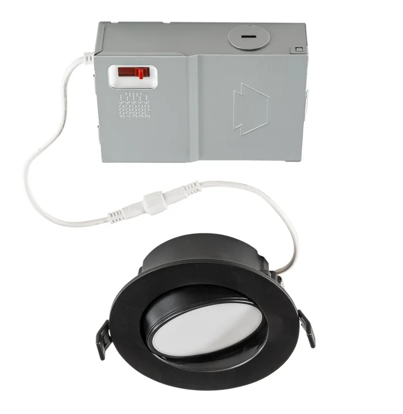 4in Gimbal Wafer Downlight feat. Color Select, 8W, 2700/3000/3500/4000/5000K, 90 CRI, 120V Input, Phase Dimming, Remote Driver, Black Housing