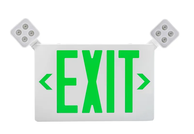 Exit Combo | Thermo Plastic | Style 2 | White Color | Single or Double Facing | Red or Green Switchable Lettering | 6500K Dual Heads | Surface Mount | 120-277 Vac Input | Emergency Battery Backup | Remote Capable