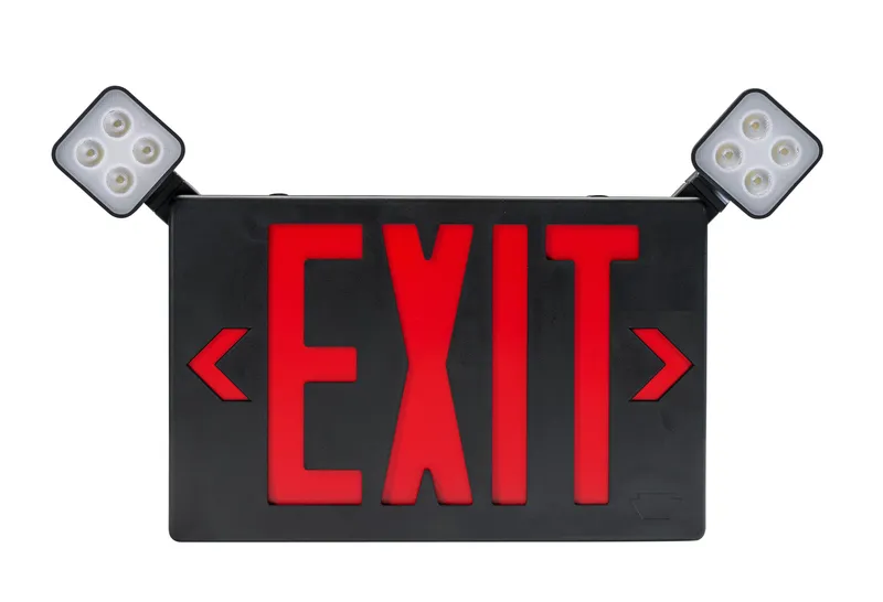 Exit Combo | Thermo Plastic | Style 2 | Black Color | Single or Double Facing | Red or Green Switchable Lettering | 6500K Dual Heads | Surface Mount | 120-277 Vac Input | Emergency Battery Backup | Remote Capable