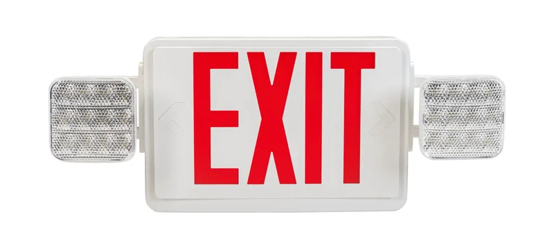 Exit Combo | Thermo Plastic | Style 1 | White Color | Single or Double Facing | Red or Green Switchable Lettering | 6500K Dual Heads | Surface Mount | 120/277 Vac Input | Emergency Battery Backup | Remote Capable
