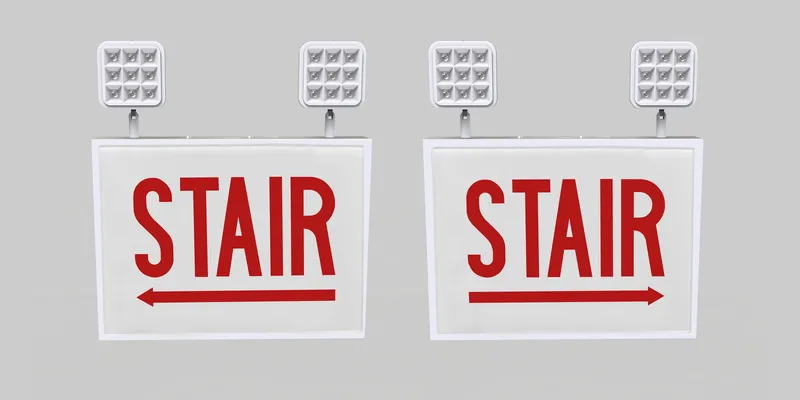 Exit Combo | Steel | Chicago Compliant | Style 1 | White Color | Single Facing | Red Lettering | 6500K Dual Heads | Surface Mount | 120-277 Vac Input | Emergency Battery Backup | High Lumen Output | Additional Faceplates Included: STAIR LEFT ARROW + STAIR