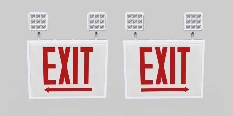 Exit Combo | Steel | Chicago Compliant | Style 1 | White Color | Single Facing | Red Lettering | 6500K Dual Heads | Surface Mount | 120-277 Vac Input | Emergency Battery Backup | High Lumen Output | Additional Faceplates Included: EXIT LEFT ARROW + EXIT R