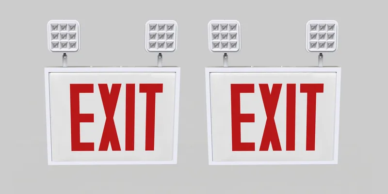 Exit Combo | Steel | Chicago Compliant | Style 1 | White Color | Single Facing | Red Lettering | 6500K Dual Heads | Surface Mount | 120-277 Vac Input | Emergency Battery Backup | High Lumen Output | Additional Faceplate Included: EXIT