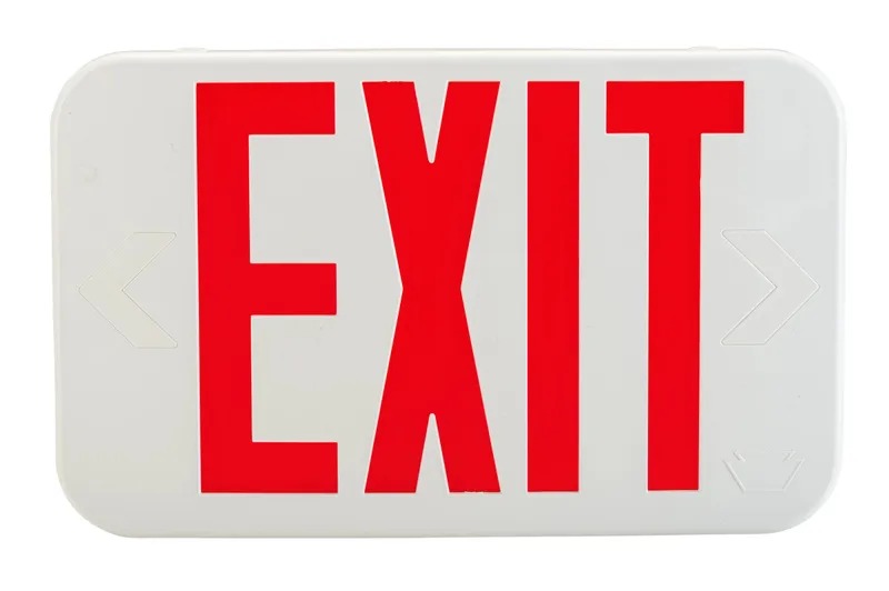 Exit Sign | Steel | Chicago Compliant | Style 1 | White Color | Single Facing | Red Lettering| Surface Mount | 120-277 Vac Input | Emergency Battery Backup | Additional Faceplate Included: EXIT