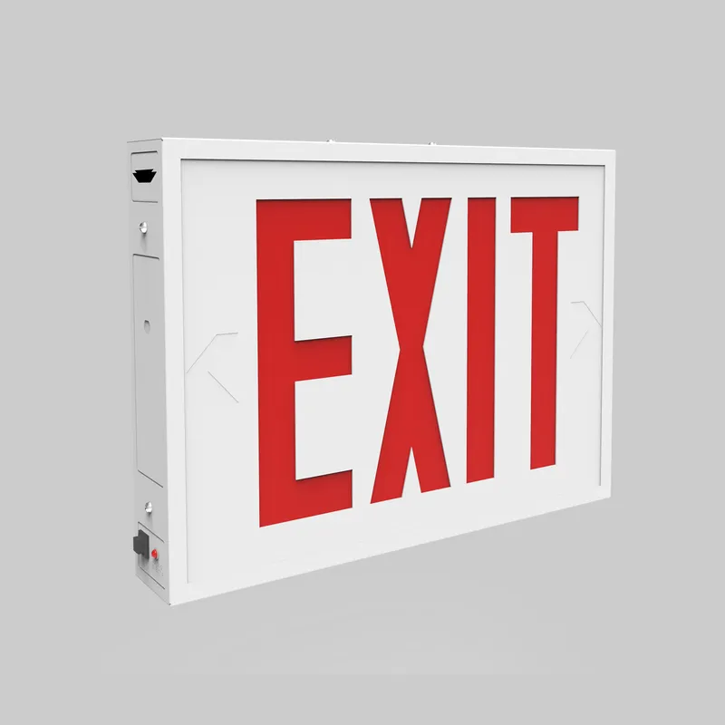 Exit Sign | Steel | NYC Compliant | Style 1 | White Color | Single Facing | Red Lettering| Surface Mount | 120-277 Vac Input | Emergency Battery Backup