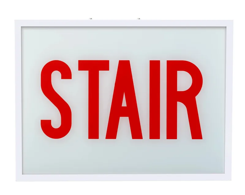 Exit Sign | Steel | Chicago Compliant | Style 1 | White Color | Single Facing | Red Lettering| Surface Mount | 120-277 Vac Input | Emergency Battery Backup | Additional Faceplate Included: STAIR