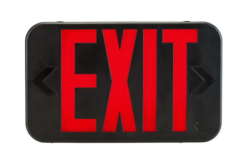Exit Sign | Thermo Plastic | Style 1 | Black Color | Single or Double Facing | Red or Green Switchable Lettering | Surface Mount | 120-277 Vac Input | Emergency Battery Backup