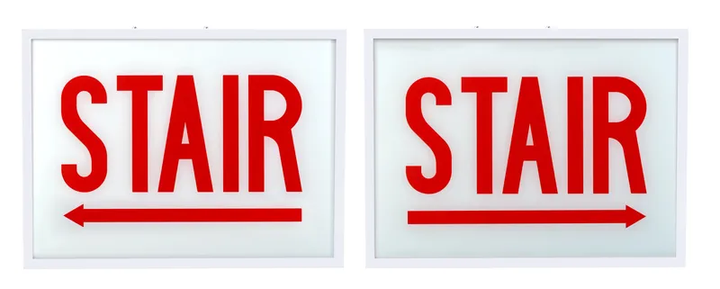 Exit Combo | Steel | Chicago Compliant | Style 1 | White Color | Single Facing | Red Lettering | 6500K Dual Heads | Surface Mount | 120-277 Vac Input | Emergency Battery Backup | Additional Faceplates Included: STAIR LEFT ARROW + STAIR RIGHT ARROW
