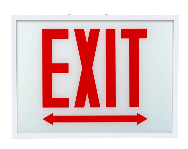 Exit Sign | Steel | Chicago Compliant | Style 1 | White Color | Single Facing | Red Lettering| Surface Mount | 120-277 Vac Input | Emergency Battery Backup | Additional Faceplate Included: EXIT DOUBLE ARROW