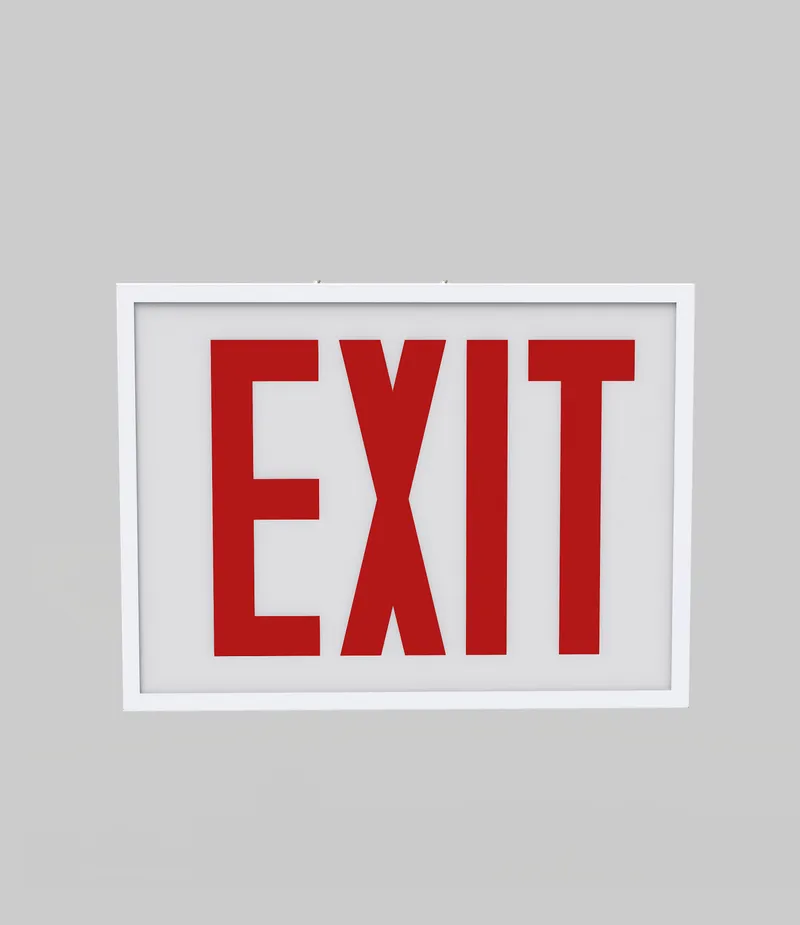 Exit Sign | Steel | Chicago Compliant | Style 1 | White Color | Single Facing | Red Lettering| Surface Mount | 120-277 Vac Input | Emergency Battery Backup