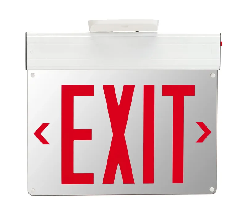 Exit Sign | Edge Lit | NYC Compliant | Style 2 | White Color | Single or Double Facing | Red Lettering | Surface Mount | 120/277 Vac Input | Emergency Battery Backup