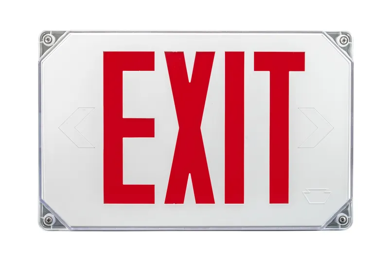 Exit Sign | Thermo Plastic | Style 2 | Wet Rated | White Color | Single or Double Facing | Red Lettering | Surface Mount | 120/277 Vac Input | Emergency Battery Backup
