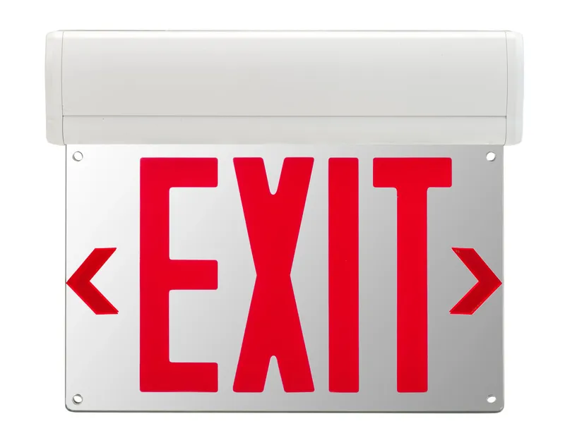 Exit Sign | Edge Lit | Style 1 | White Color | Single or Double Facing | Red Lettering| Surface Mount | 120-277 Vac Input | Emergency Battery Backup