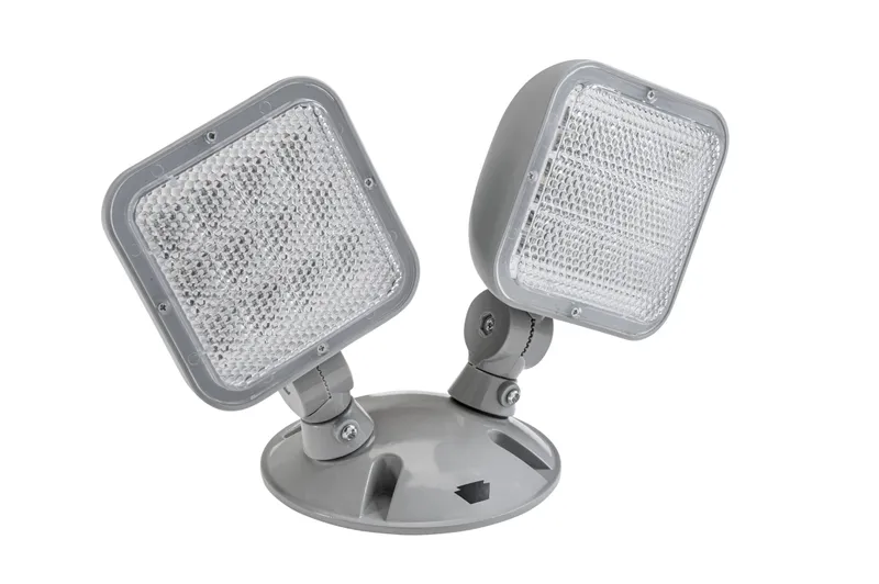 Emergency Light | Outdoor | Remote Double Head | Style 2 | Silver Color | 6500K Dual Heads | Surface Mount | Low Voltage Input