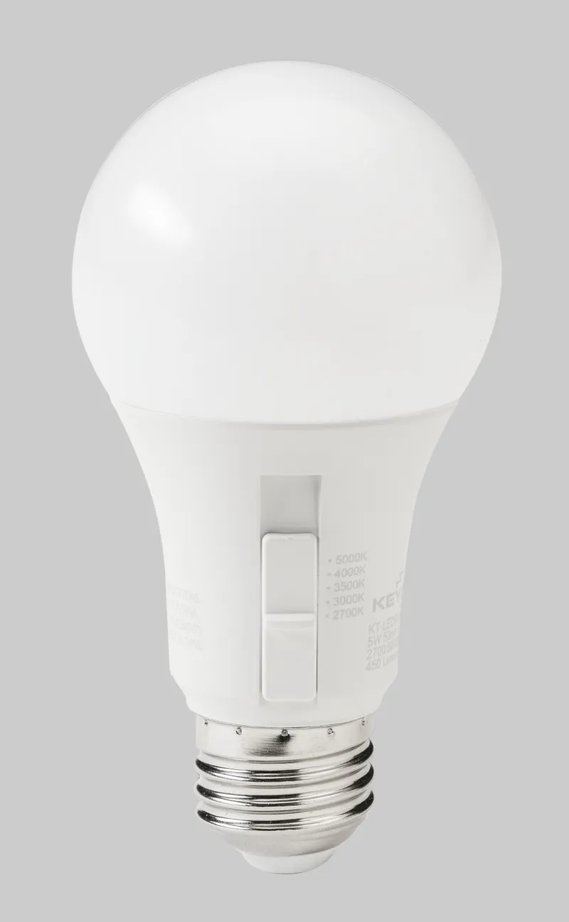 5W A19 Omnidirectional Bulb | 40W equivalent | E26 medium base | Color Select 27/30/35/40/50K | 120V input | 90 CRI | Generation 4