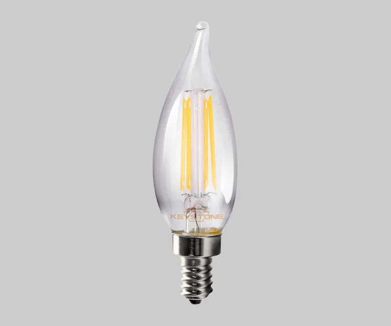 Bent Tip Chandelier Filament bulb, 60W Equivalent, CA11 shape, E12 Candalbra base, 2700K, 90 CRI , Clear