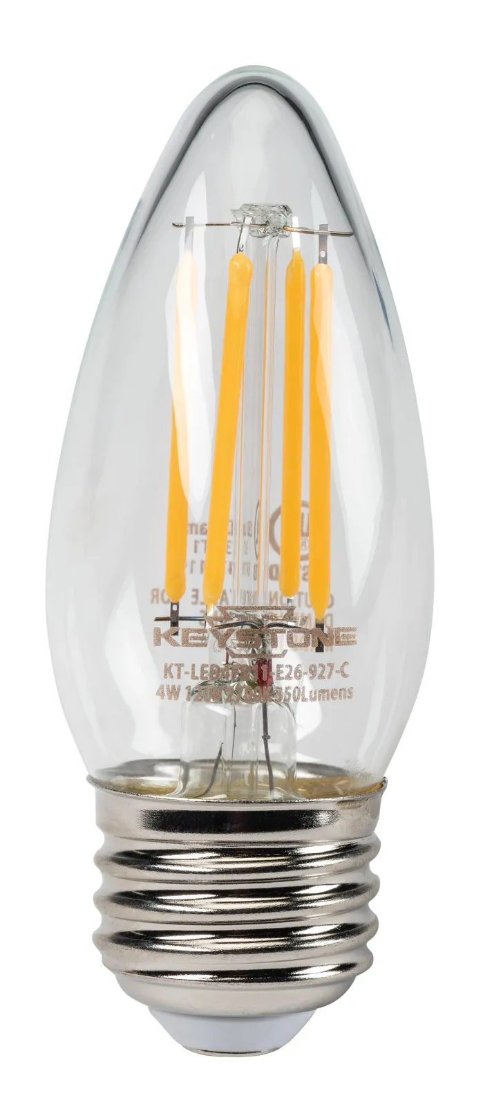 Straight Tip Chandelier Filament Bulb, 40W Equivalent, B11 shape, E26 Medium base, 3000K, 90 CRI , Clear
