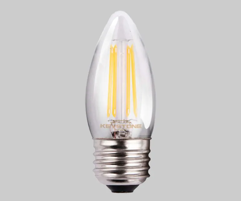 Straight Tip Chandelier Filament bulb, 60W Equivalent, B11 shape, E26 Medium base, 2700K, 90 CRI , Clear